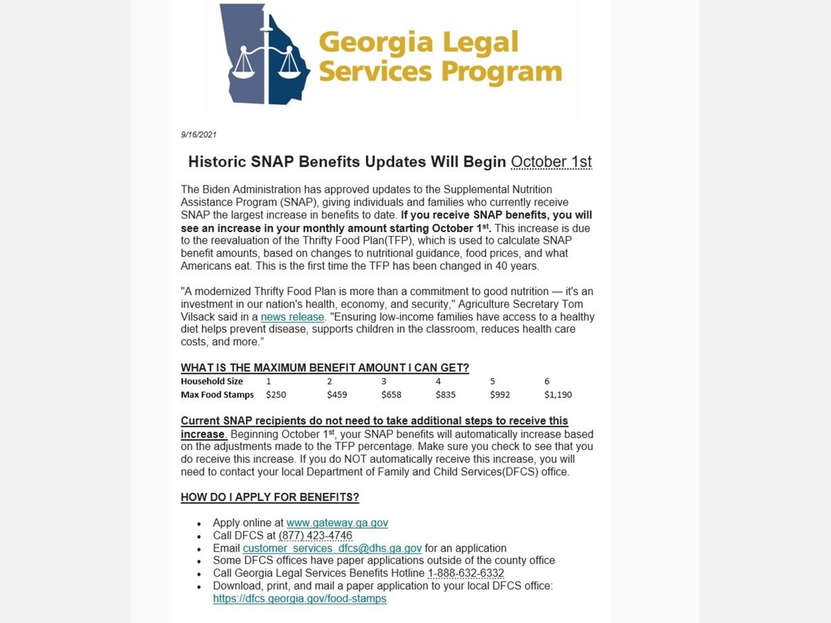 Georgia Legal Services Permanent EBT Food Stamp Increase Takes