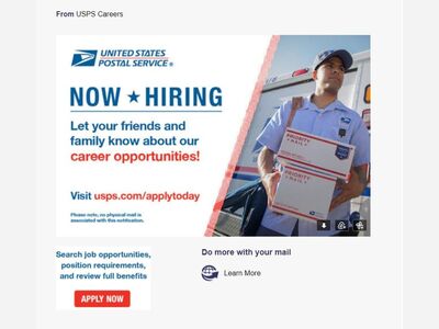 US POSTAL SERVICE NOW HIRING