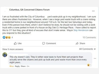 'Columbus GA Concerned Citizens' Facebook Post Voices Concerns about Removal of Large Yard Waste