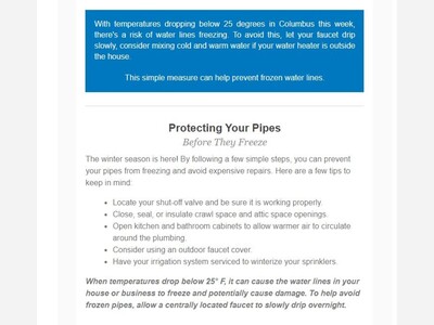 We're Dipping: Columbus Water Works Issues Freeze Warning